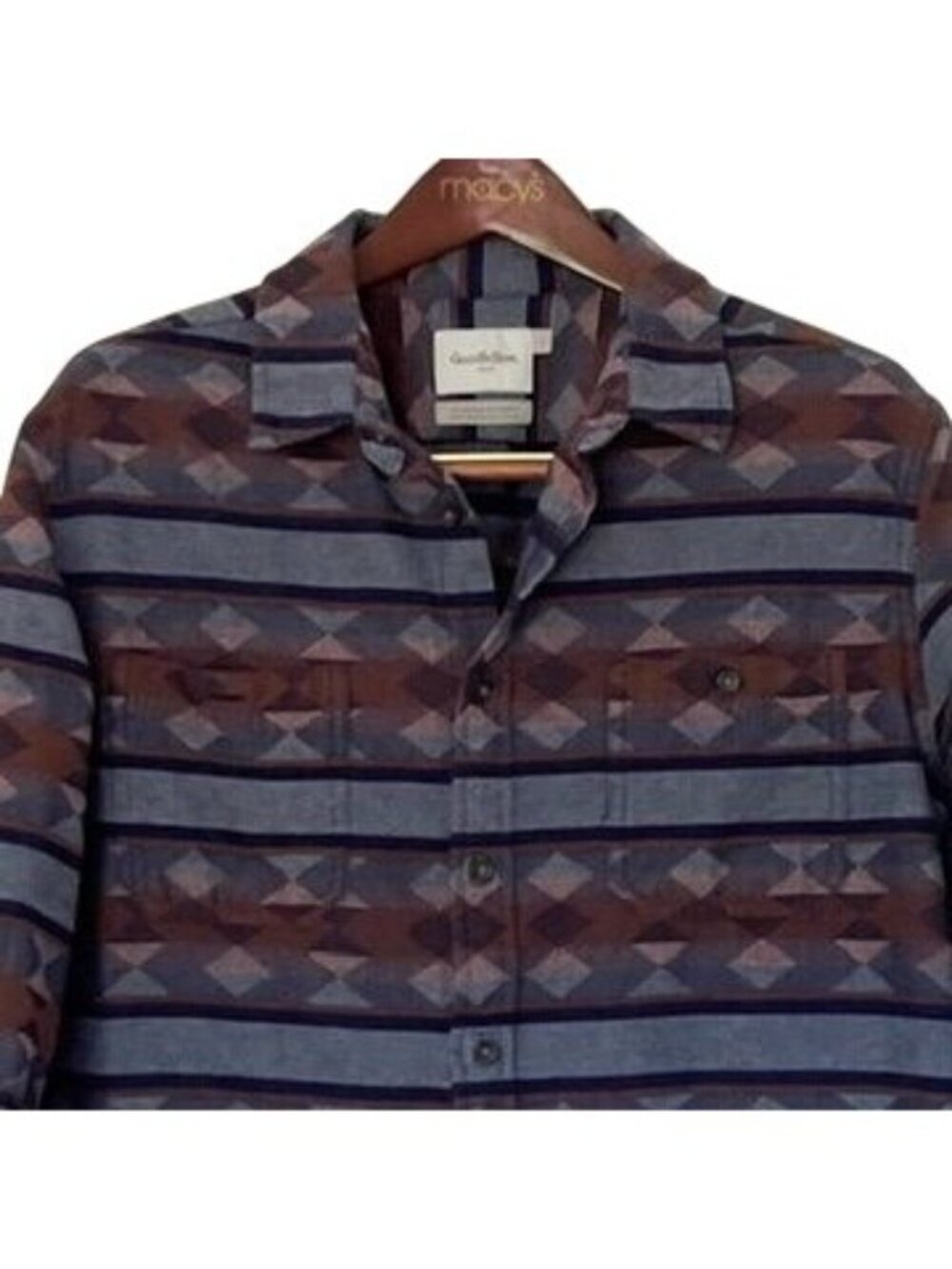 Goodfellow Mens Sz L Southwestern Stripe Button Up Long Sleeve Western Aztec Alt - Picture 2 of 9
